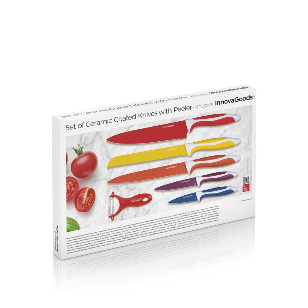 InnovaGoods, Set Of Ceramic Coated Knives With Peeler Knoolvs 6 Pieces, V0100530