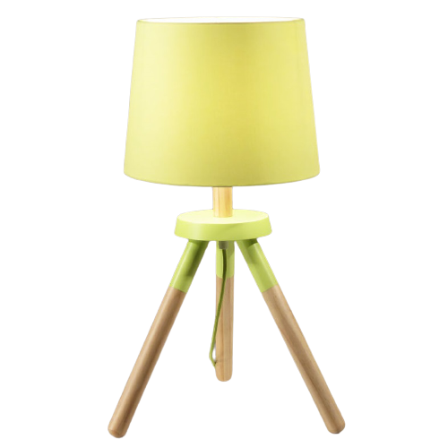 Itemz, Wooden Tripod Table Lamp Natural/Apple Green Shade
