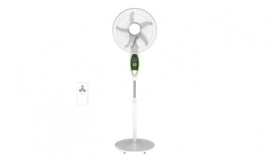 JTC, Up to 30 Hours On Battery, 16' Rechargeable Floor Fan, Led Light, 9 Speeds, AC/DC Operated, Remote Control, Timer, Built-in USB charger, Can Be Charged By Solar Panel