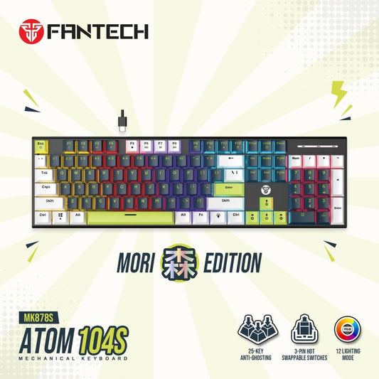 Fantech, Mori Edition Mk878S - Atom104S, Pro Wired Mechanical Keyboard With Rgb Lighting Blue, Available in Different Colors