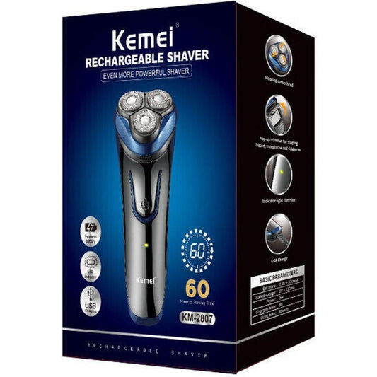 Kemei, Rechargeable Men'S Shaving Cordless Rotary Wet Dry Shaver Kemei Km-2807, KM2807
