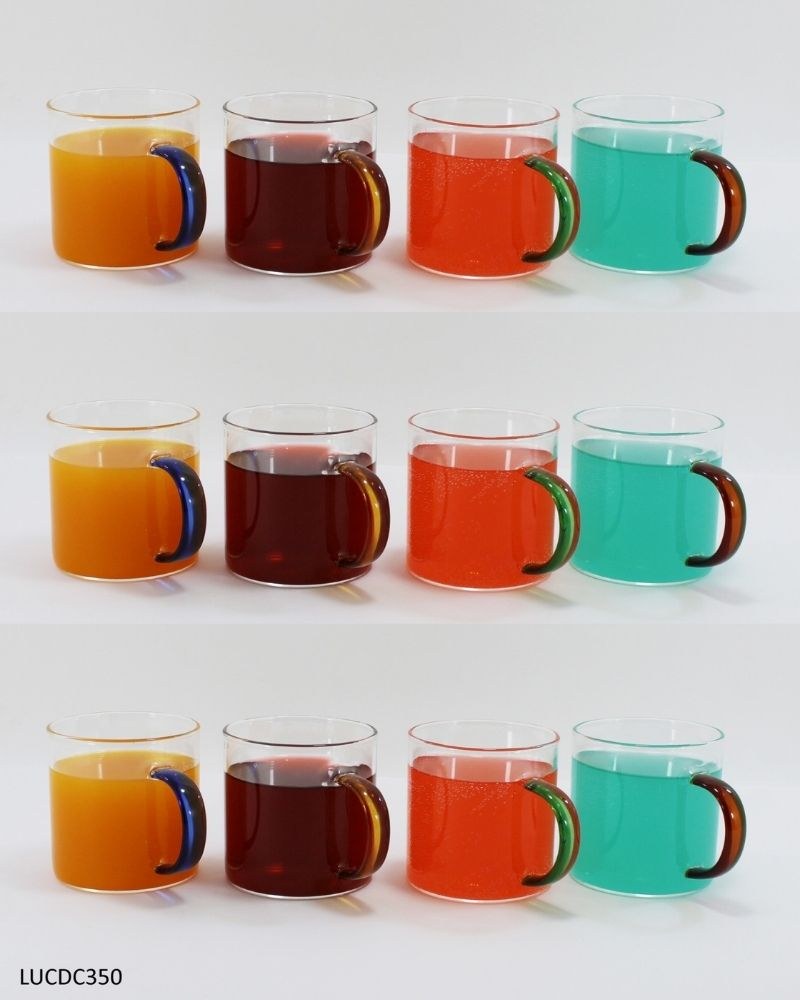 Luciano, High Borosilicate Round Glass Cup Set With Color Handles 4Pc Set 350Ml