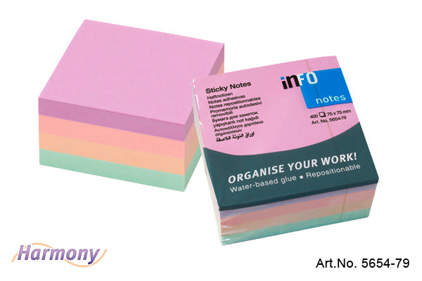 Info Notes, Sticky Notes 75X75Mm, Harmony Colors, Pack Of 400 Sheets
