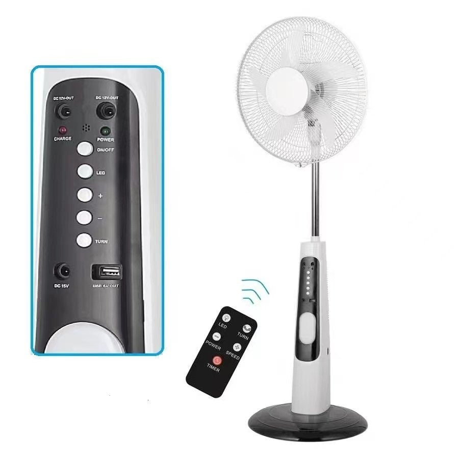 Marvel, Up to 25 Hours On Battery, 18' Rechargeable Floor Fan, Led Light, 9 Speeds, AC/DC Operated, Built-in USB charger, Can Be Charged By Solar Panel