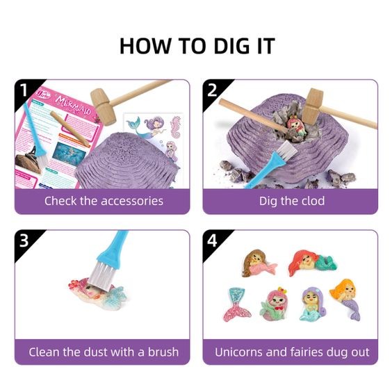 Funforge, Mermaid Mining Digging Kit Toys Excavation Treasure Children'S Toys Set Education Archaeology Discovery Digging Kit