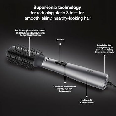 Braun, 2-In-1 Blow Dryer Brush 800W With 3 Attachments,Wet-To-Dry Hot Air Styler