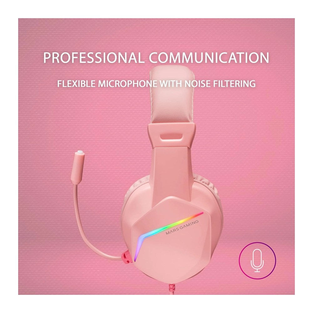 Mars, Gaming Mh122 Frgb Headphones+Mic, Hifi, Noise Cancel, Universal Compatibility, Pink