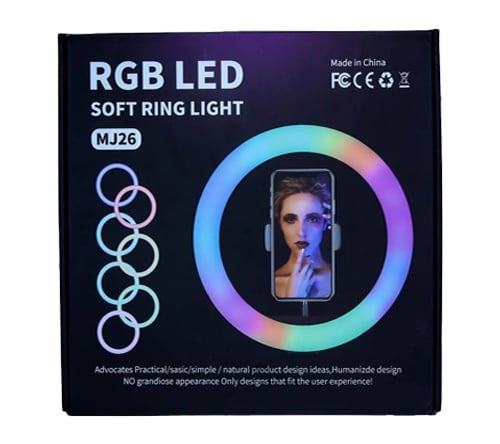 RGB, led,Soft Ring Light,360 degree Rotating pan tilt ,Free Adjustment of Light,MJ26 26cm,With Tripod