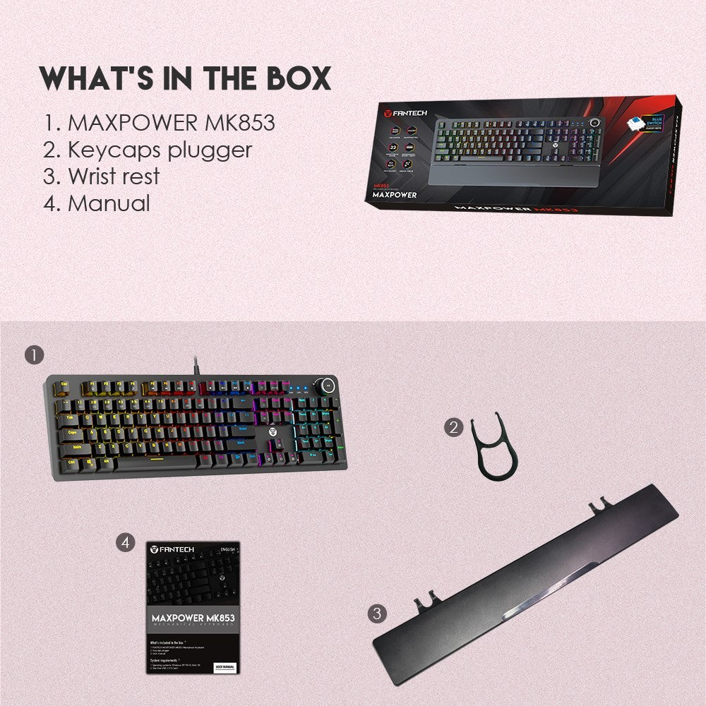 Fantech, Mk853 Maxpower Rgb Mechanical Gaming Keyboard (White Space Edition)
