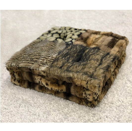 Luxury Faux Fur Patchwork Floor Cushion Square 50 X 50 Cm