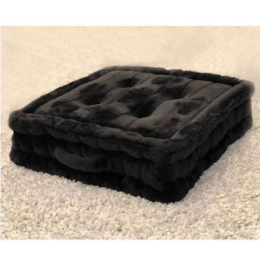Luxury Faux Fur Floor Cushion Square Black 50 X 50 Cm