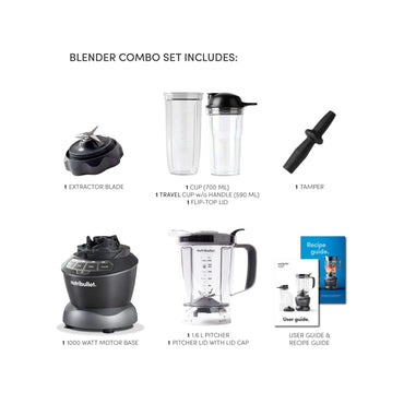 NutriBullet Full-Sized Blender Combo 1000W, 9 Piece Set - Dark Grey, NBC-0910B