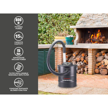Beper Professional Blower - ASH Vacuum Cleaner 800W, 15L Tank, Hepa Filter, Black, P202ASP250