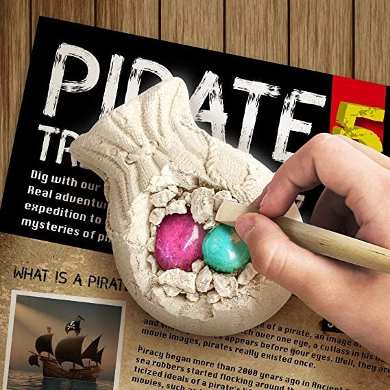 Xtoys, Pirate Treasures Dig Kit Break Into 5 Bricks Treasure Excavation Kits Pirate Toys Gems Dig Kits Interactive Excavating Toys Great Birthday Gift Party Supplies Archeology Educational Stem Kits