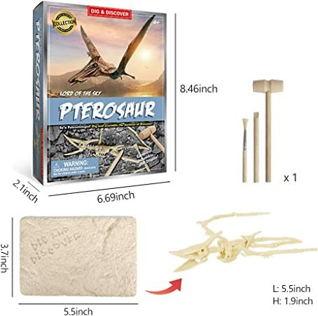 Generic, Dinosaur Dig Kit, Pterosaur Skeleton Dig Excavation Kit For Kids Science Education-Fossils Stem Dig Toys For Kids Party Gifts