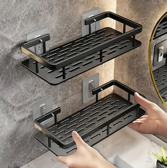 Reinhaus, Black Bathroom Racks 30.5X13X5.5Cm Aluminium Alloy 2 Racks B/50