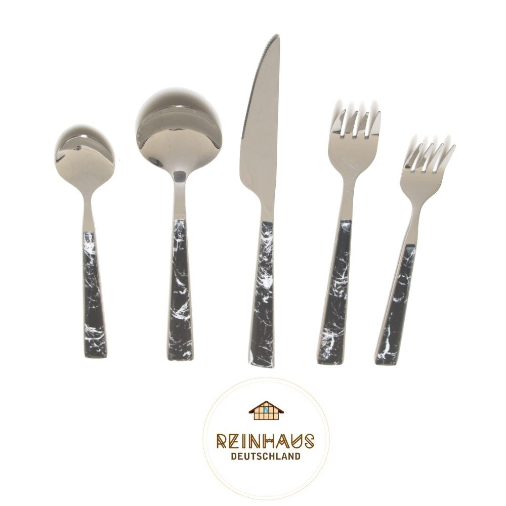 Reinhaus, Flatware / Cutlery / Stainless Steel Model 614 Black Marble Dinner Fork Set 3pcs