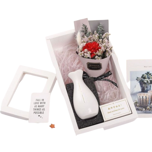 Kotobcity, Mini Decorative Flower Bouquet With Vase - Multicolours | White Gift Box, Sk357