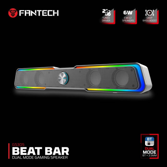Fantech, Gs305 Beat Bar Dual Mode (Wired & Bluetooth) Rgb Gaming Speaker, 6W 2' Tuned Drive, Deep Bass Boost