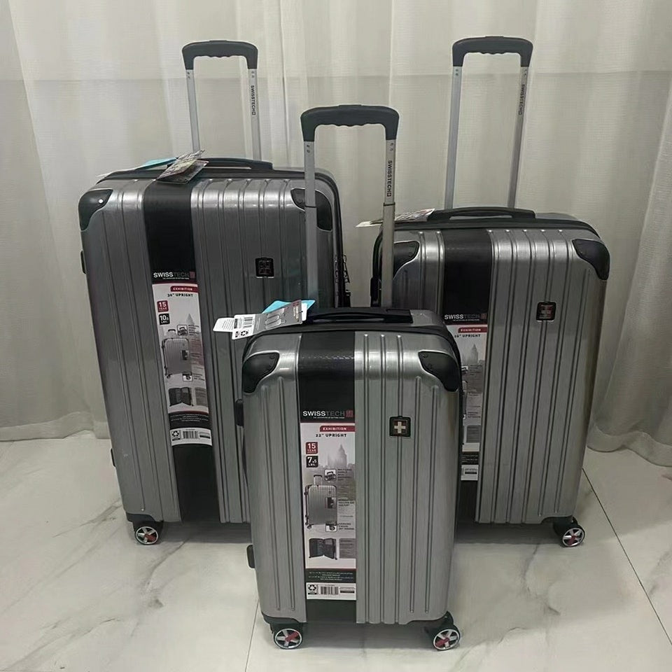 Swisstech, Polycarbonate And Expandable Travel Bags Suitcase Hard Cover 4 Wheels Luggage 3 Piece Set, Available in Different Colors