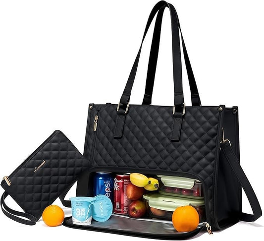 Bfactory, New 2 In 1 Tote Bag Lunch Bag Combo For Women, Laptop Bag With Lunch Compartment ,15.6 Inch For Work, Office, Nurse, Teacher, Available in Different Colors