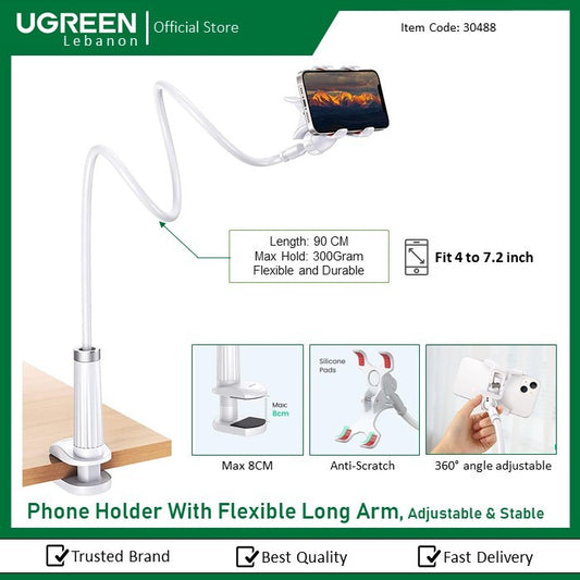 Ugreen, Phone Holder With Flexible Long Arm White
