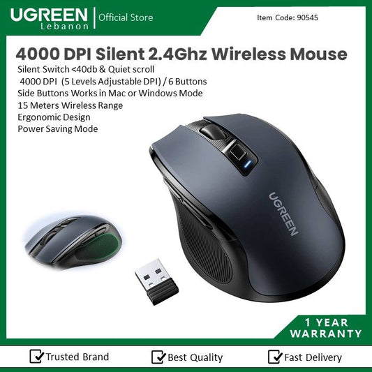 Ugreen, 4000 Dpi Silent 2.4Ghz Wireless Mouse Ugreen Mu006 - 90545