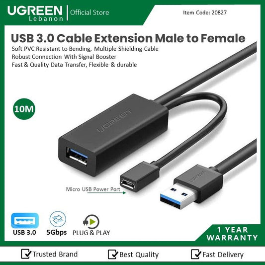 Ugreen, Usb 3.0 Cable Extension Male To Female With Buit In Booster Ugreen Us175 - 20827