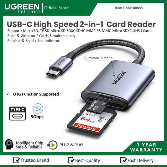 Ugreen, Usb-C High Speed 2-In-1 Card R+A84:T84Eader Ugreen Cm401 - 80888