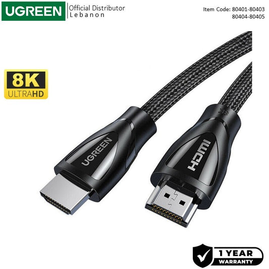 Ugreen, 8K Hdmi 2.1 Male To Male Braided Cable, Stable & Ultra-Fast Connection, Available In 2M - Hd140 80403