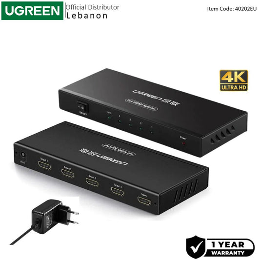 UGREEN 4K HDMI SPLITTER 1 IN 4 OUT + Power adapter included ( DC 5V/1A) - CM620 40202EU