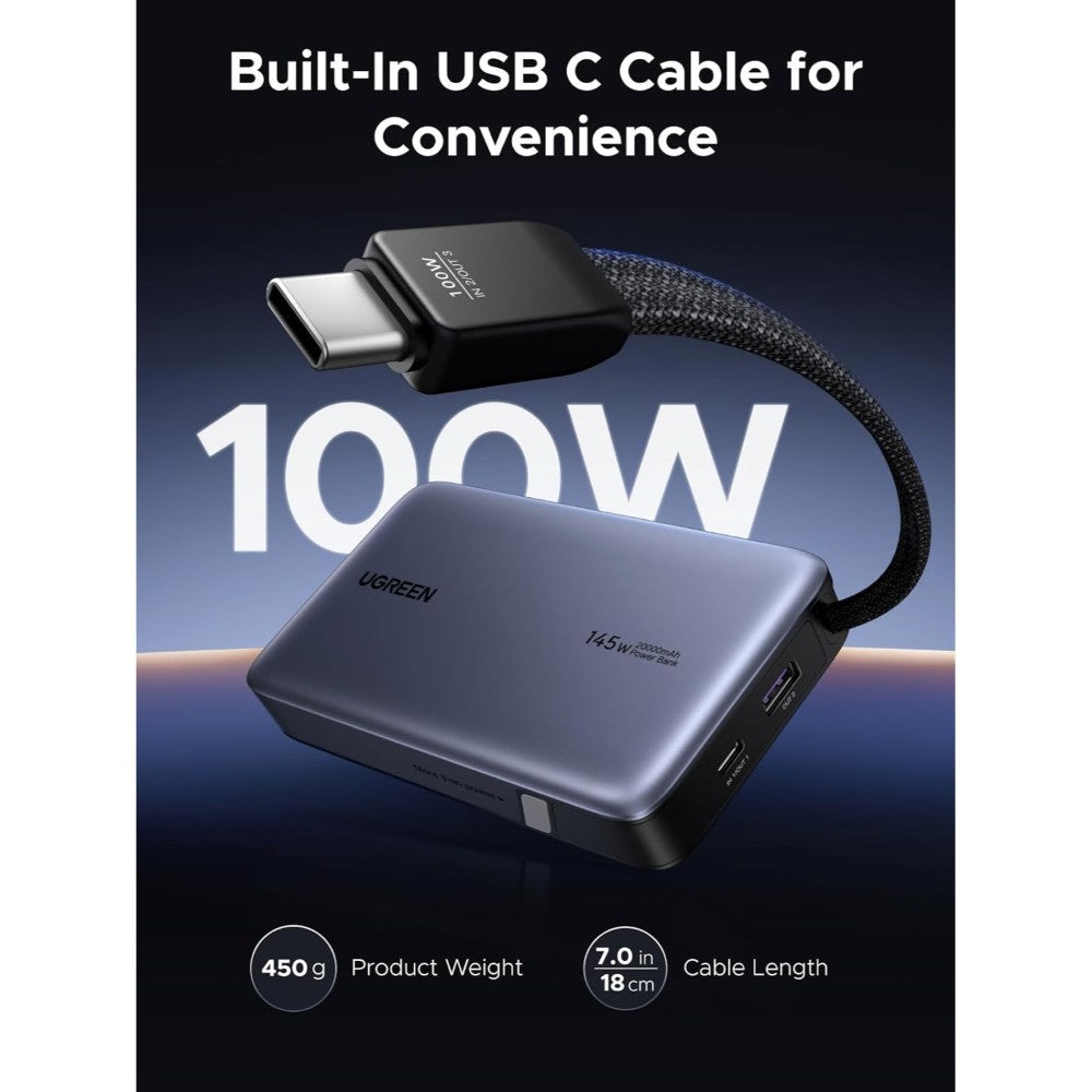 Ugreen, Power Bank 145W, 3 Ports, 20000 Mah, Fast Charging For Laptops, Macbooks, Smartphones, Tablets - Pb551 55992B