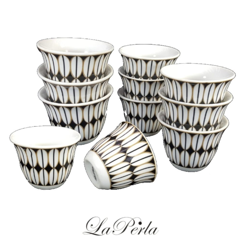 La Perla, 80cc Porcelain Cawa Cups Set Decal Coffee Beans Cawa 12PCs