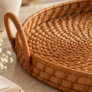 Karaca Home Boho Rattan Tray 30 cm – Natural Decorative Serving Tray, 300.21.02.0281