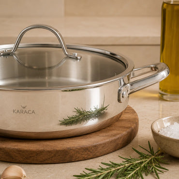 Karaca 3Ply PowerSteel 316+ Stainless Steel Induction Base Honeycomb Patterned Casserole 26 cm, 153.03.08.0553