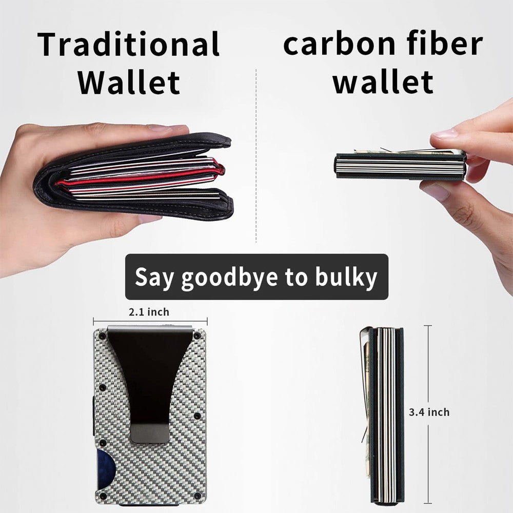 Cool Gift, Carbon Fiber Credit Card Holder With Metal Money Clip