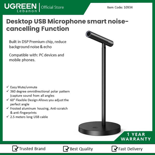 Ugreen, Desktop Usb Microphone Smart Noise-Cancelling Function, For Pc Devices And Mobile Phones Ugreen Cm379 - 10934
