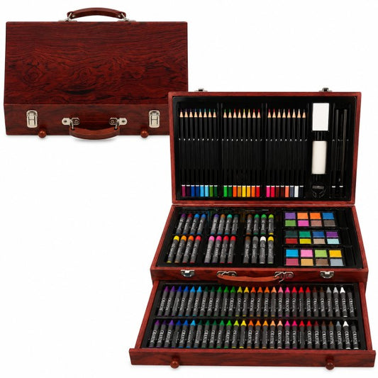 Sundy, Art Set 86 Pieces Wooden Case with Colored Pencils, Crayons & Watercolors #ART86.