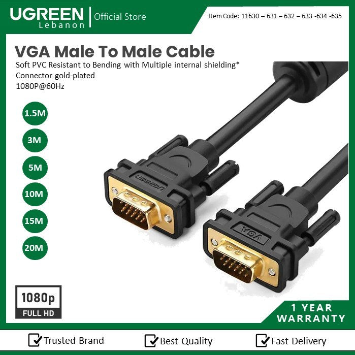 UGREEN Full HD, VGA Male to Male 1.5M Cable gold-plated VG101 11630