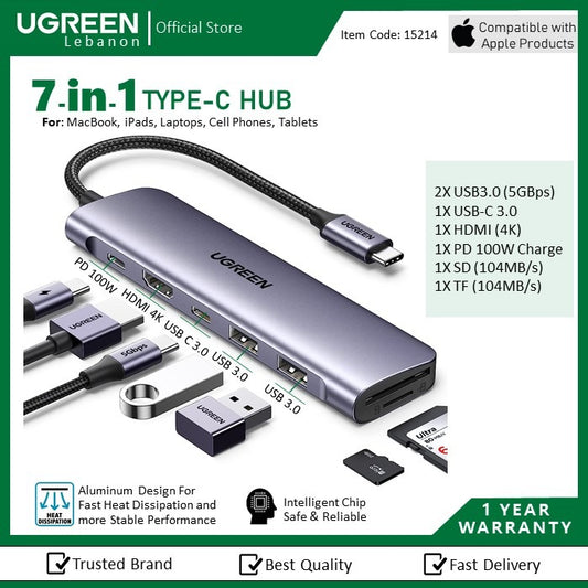 Ugreen, 7-In-1 Usb-C Hub Docking Station Adapter Ugreen Cm195 - 15214