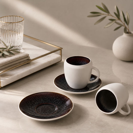 Karaca Earth Collection New Galactic 2-Piece Reactive Glaze Espresso Turkish Coffee Cup Set 100 ml, 153.03.05.0172