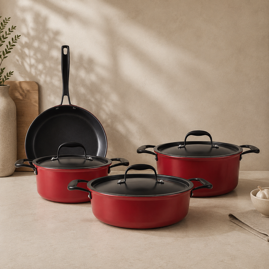 Karaca BioDiamond Pro Induction Cookware Set Japanese Red - 7 Pieces, 153.03.07.8092