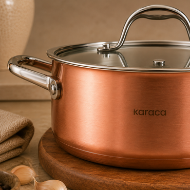 Karaca 3Ply PowerSteel 316+ Stainless Steel Induction Base Copper Pot 24 cm, 153.03.08.0568