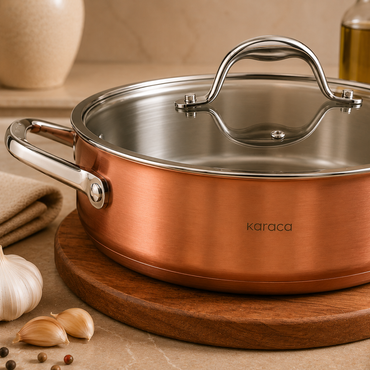 Karaca PowerSteel 3-Ply 316+ Stainless Steel Copper Casserole 30 cm – 5 L, 153.03.08.0573