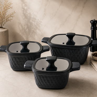 Karaca BioDiamond Cast Iron Square Cookware Set – 7 Pieces, 153.03.08.1853