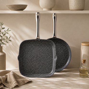 Karaca Biogranit Navy Stone Wok & Grill Pan Set – 2 Pieces, 153.09.01.1645