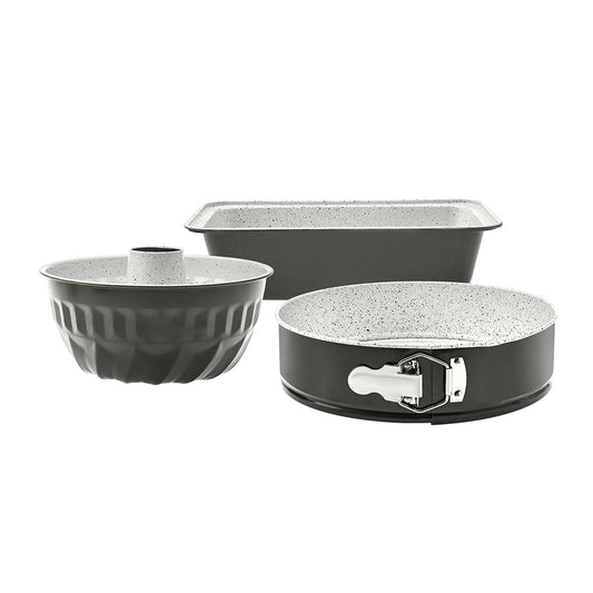 Karaca Retro Anthracite Cake Mold Baking Set Containing 3Pcs - [26x6.8cm Springform Cake Mold - 22x11cm Round Cake Mold - 27x7cm Baton Cake Mold], 153.03.06.1599