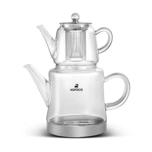 Karaca Dora Midi Borosilicate Glass Teapot, 1.8L Drinker + 0.45L Teapot + Teapot LID, 153.03.08.0603