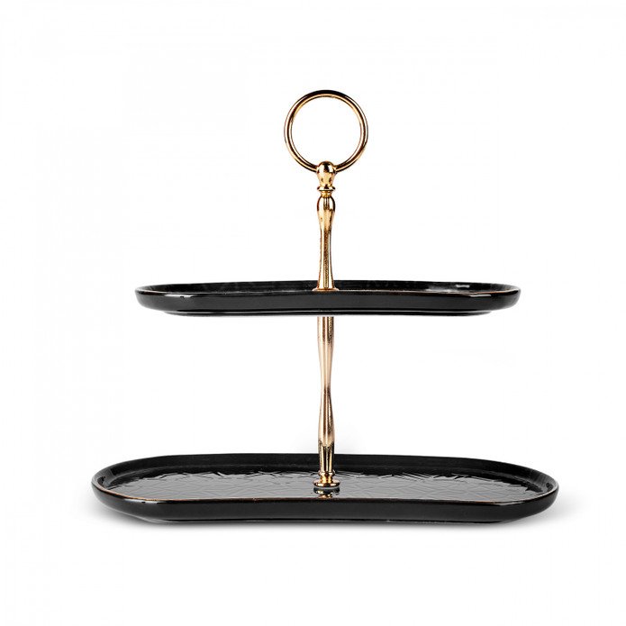 Karaca Calvin Ceramic Black Two Stand Cake Plate, 153.09.01.2696