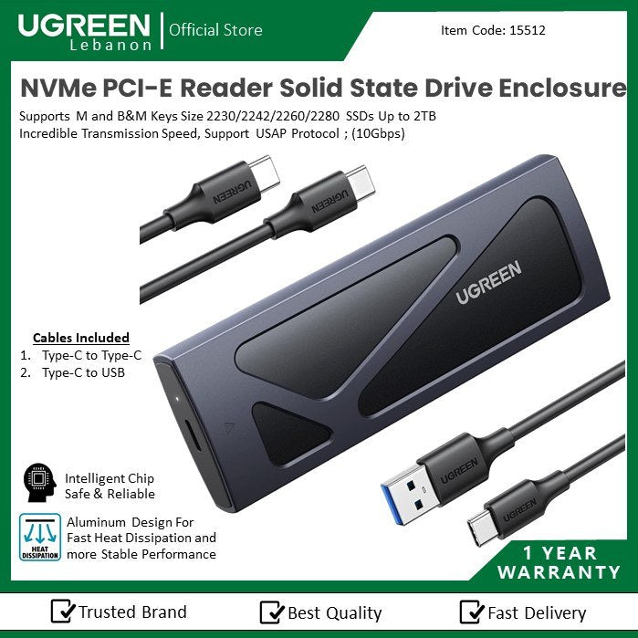 Ugreen, NVMe PCI-E Reader Solid State Drive Enclosure Ugreem CM578 - 15512
